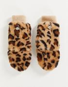 Urbancode Faux Fur Animal Print Mittens In Brown