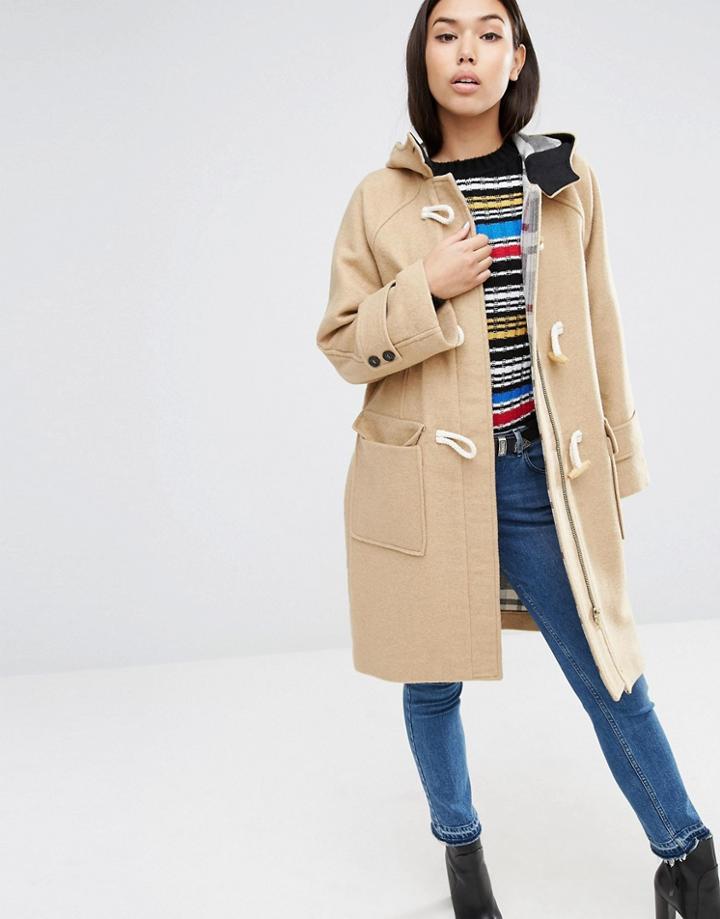 Asos Hooded Duffle Coat In Oversized Fit - Stone