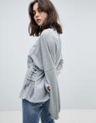 Pieces Sweatshirt With Lace Up Side Detail - Gray