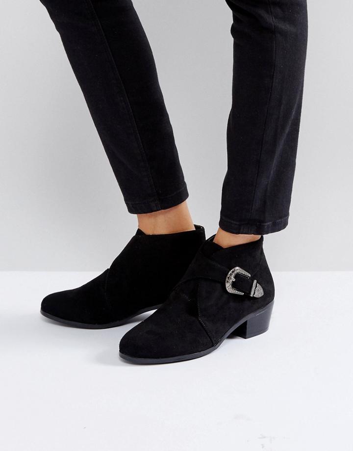 Boohoo Western Buckle Side Ankle Boot - Black