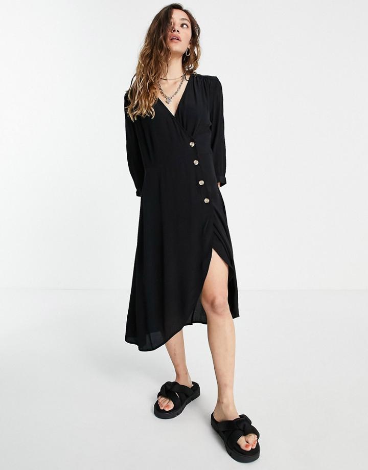 Monki Button Detail Dress In Black