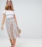 Asos Petite Cotton Midi Skirt With Button Front In Floral Print - Multi