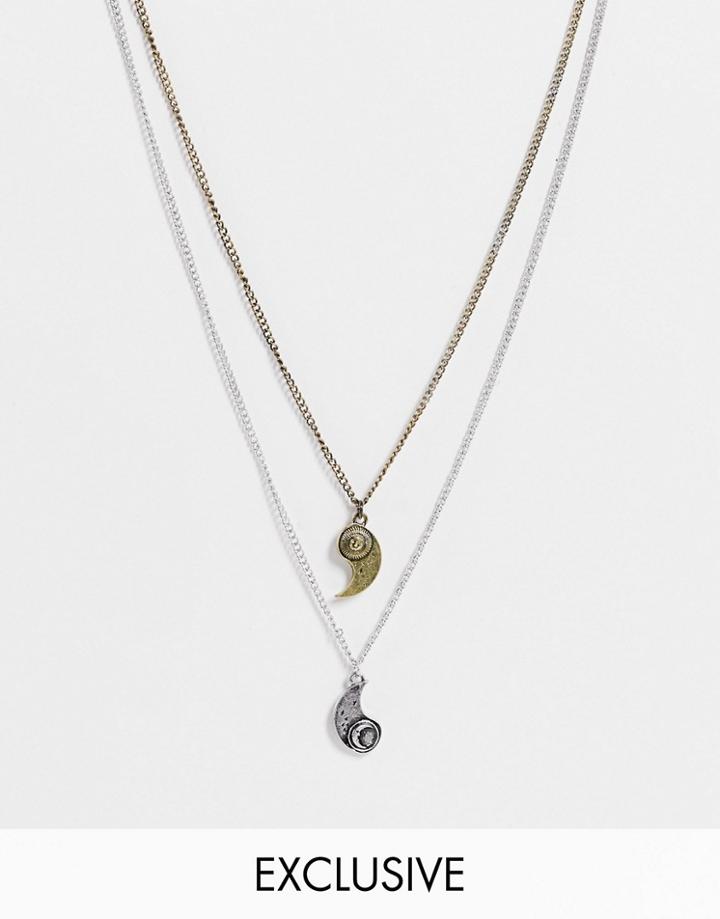 Reclaimed Vintage Inspired Necklaces In Sun And Moon Yin Yang 2 Pack-multi