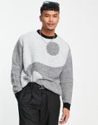 Asos Design Knitted Plush Yarn Sweater With Yin Yang Pattern-black