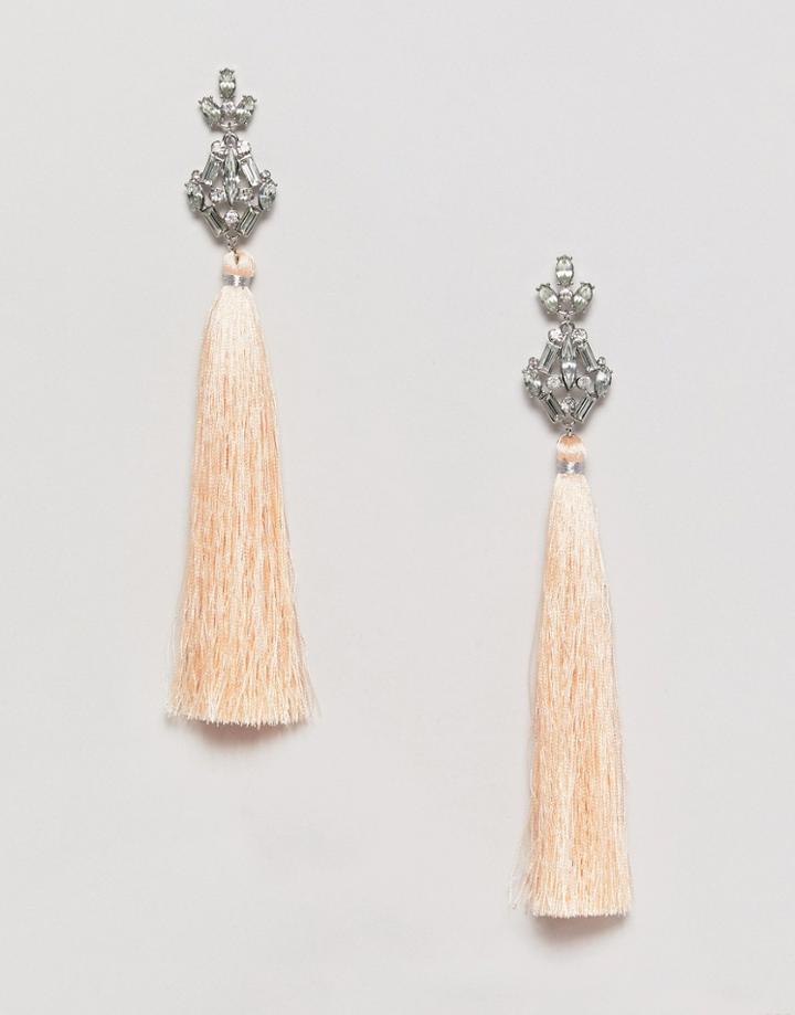 Miss Selfridge Pink Tassel Earrings - Silver