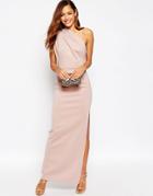 Asos One Shoulder Maxi Dress With Exposed Zip - Nude