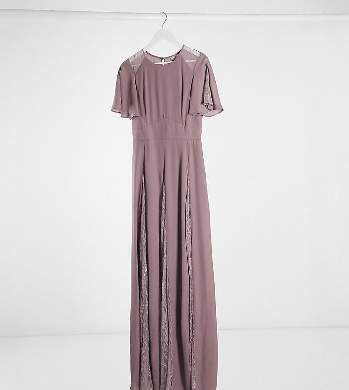 Asos Design Tall Maxi Dress With Lace Panels And Blouson Bodice-purple