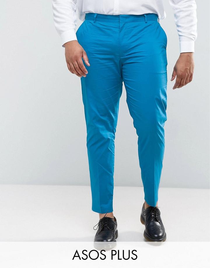 Asos Plus Wedding Skinny Suit Pant In Ocean Blue Stretch Cotton - Blue