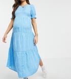 Influence Maternity Tiered Hem Midi Dress In Blue Polka Dot