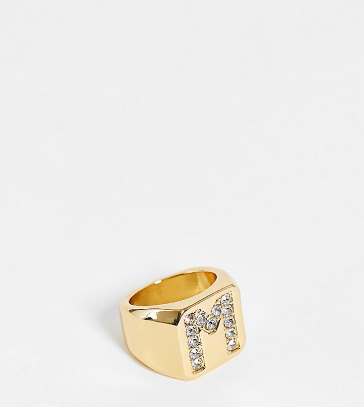 Asos Design 14k Gold Plated M Initial Ring