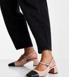 Asos Design Wide Fit Syon Mary Jane Mid Heel Shoes In Beige-neutral