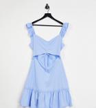 Asos Design Tall Cut Out Sundress With Ruffle Shoulder In Chambray Blue-blues