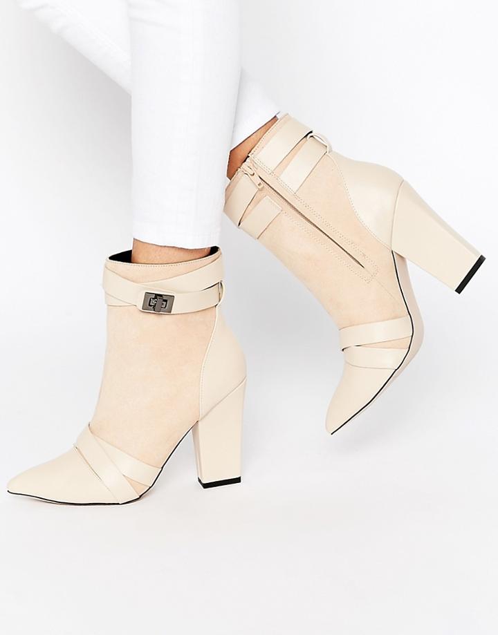 Little Mistress Newman Cross Strap Chunky Heel Boots - Nude