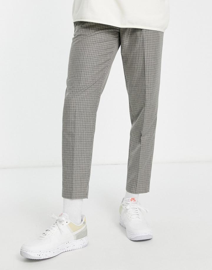 Topman Tapered Micro Plaid Pants In Gray