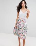 Ax Paris 2-in-1 Skater Midi Dress With Floral Skirt - Cream