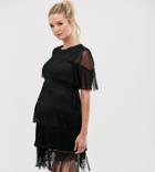 Asos Design Maternity Fringe Shift T-shirt Mini Dress-black