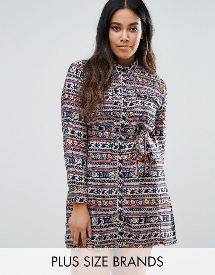 Koko Plus Shirt Dress In Floral Stripe Print - Blue
