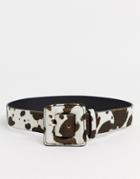 Asos Design Cow Print Waist And Hip Belt With Matching Buckle In Brown-multi