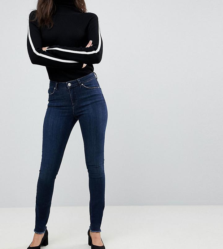 Asos Tall Lisbon Skinny Midrise Jeans In Marisol Dark Wash Blue In Ankle Grazer Length - Blue