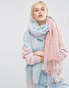 Asos Oversized Long Woven Scarf In Color Block Boucle - Green