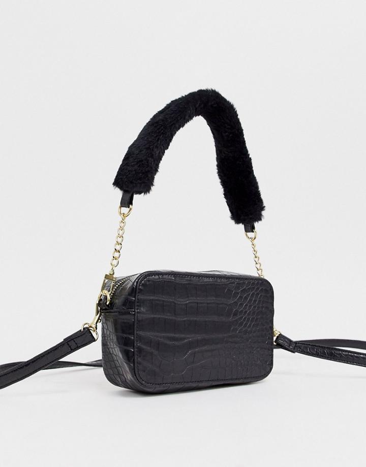 Chateau Shoulder Bag In Black Embossed Crocodile