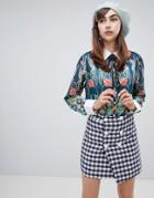 Sister Jane Relaxed Shirt With Faux Pearl Buttons In Ornate Tropical Print - Multi