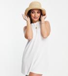 Asos Design Petite Gathered Neck Mini Dress With Open Back In White