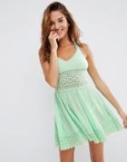Asos Lace Trim Panel Beach Sundress - Green