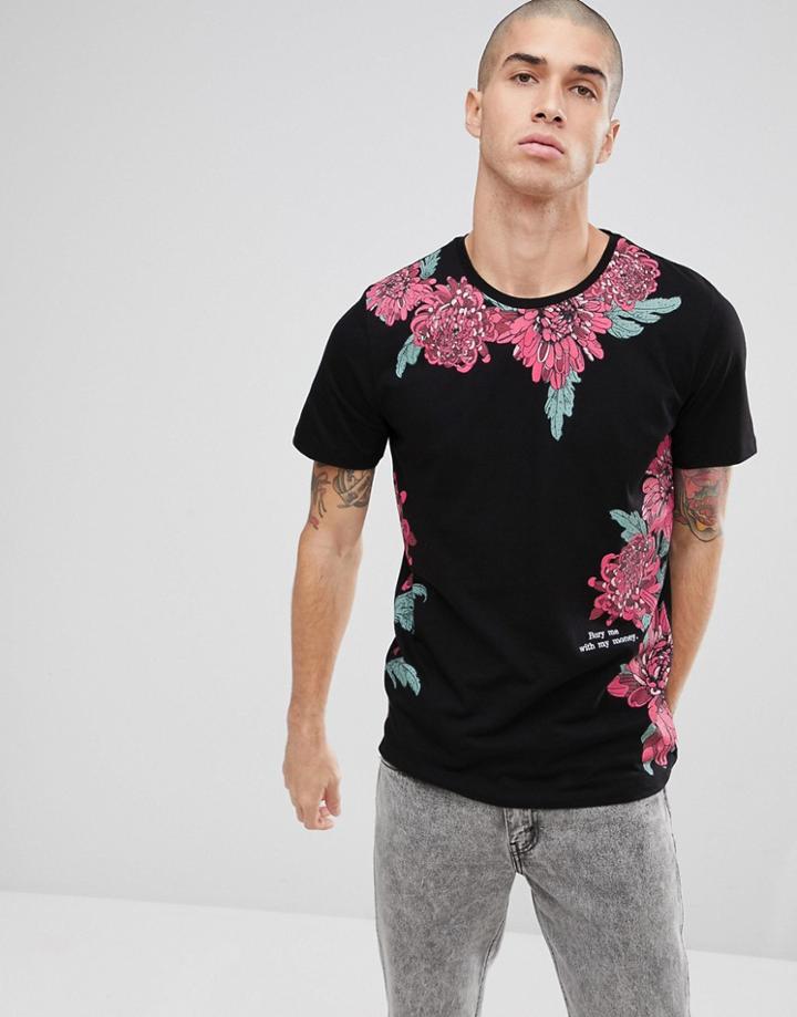 Jack & Jones Originals T-shirt With Rose Print - Black