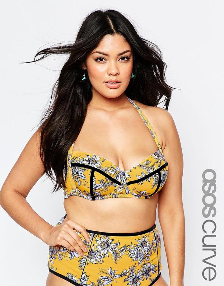 Asos Curve Pretty Floral Print Contrast 50s Bikini Top