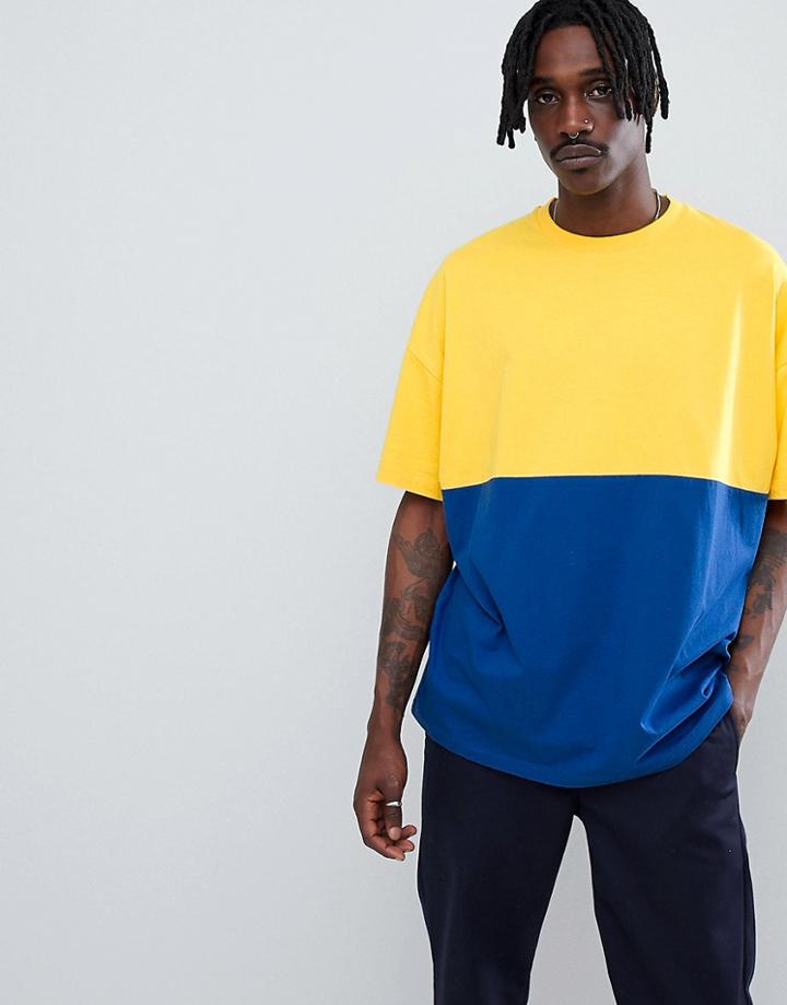 Asos Design Longline Oversized T-shirt With Contrast Half And Half - Beige