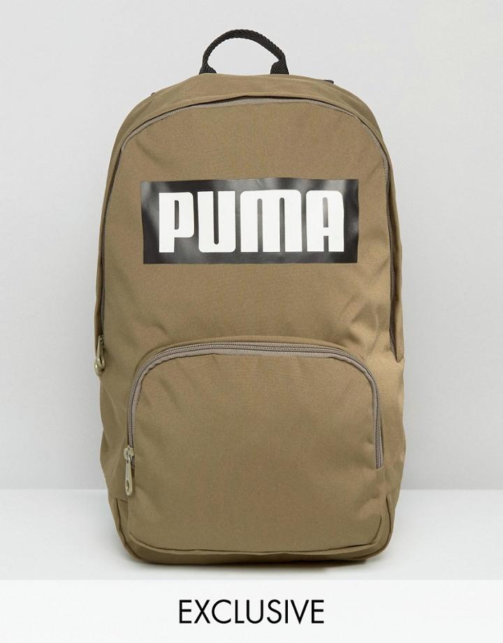 Puma Logo Backpack In Khaki Exclusive To Asos - Green