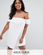 Asos Curve Sundress With Off Shoulder Lace Detail - White