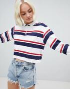 Pull & Bear Stripe Rugby Top - White