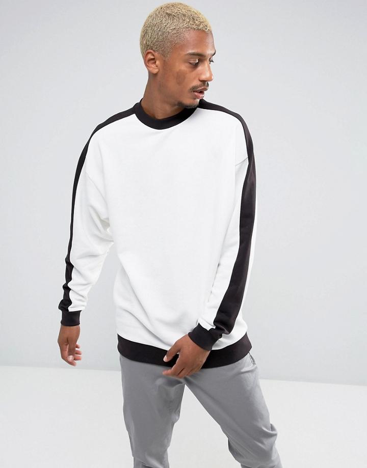 Asos Oversized Longline Sweatshirt With Ribbed Sleeve Panel - White