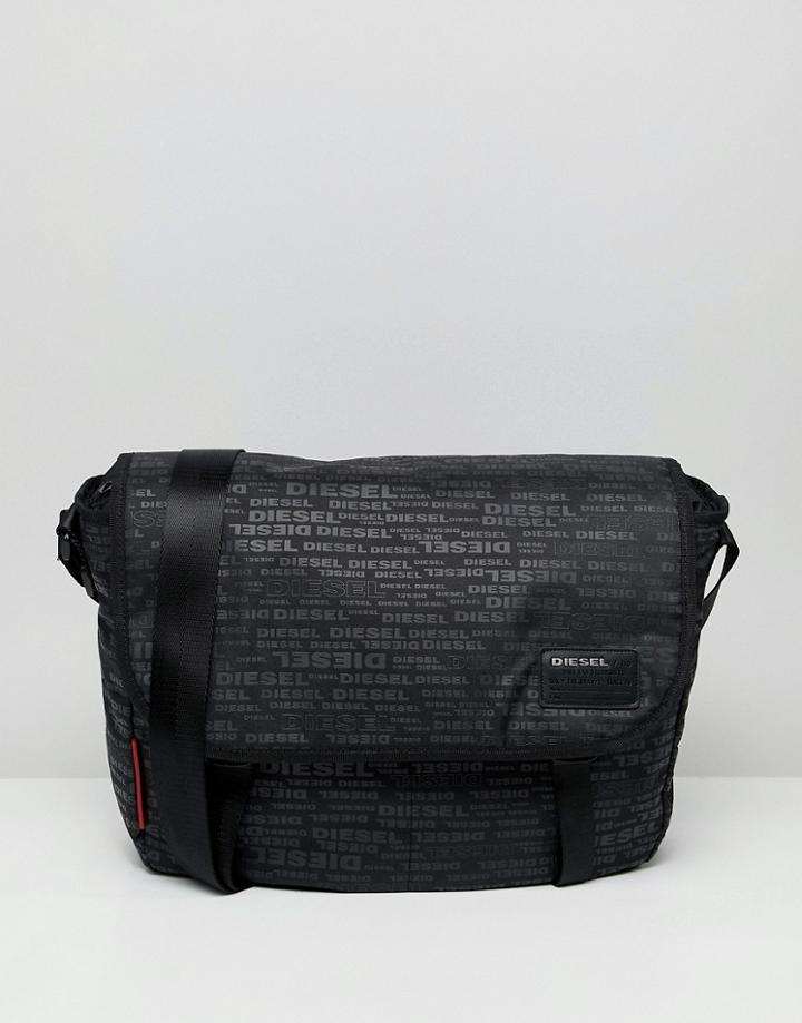 Diesel Messenger Bag All Over Logo Black - Black