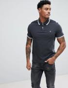 Original Penguin Pique Tipped Polo Slim Fit Small Logo Slim Fit In Charcoal Marl - Gray