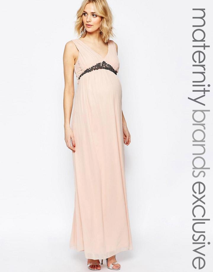 Maya Maternity Plunge Front Maxi Dress - Pink