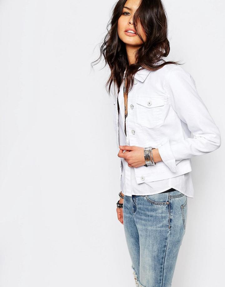 Noisy May Debra Denim Jacket - White
