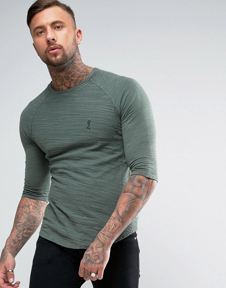 Religion 3/4 Sleeve Top In Mixed Jersey - Green