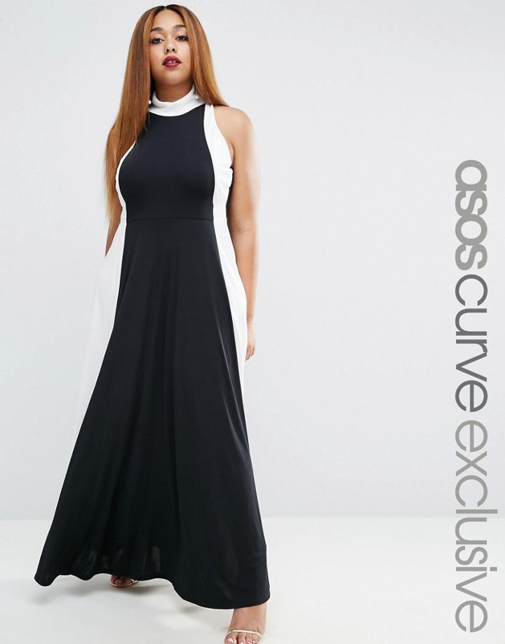 Asos Curve Illusion Mono High Neck Maxi Dress In Crepe - Black