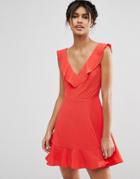 Asos Skater Dress With Frill Detail - Red
