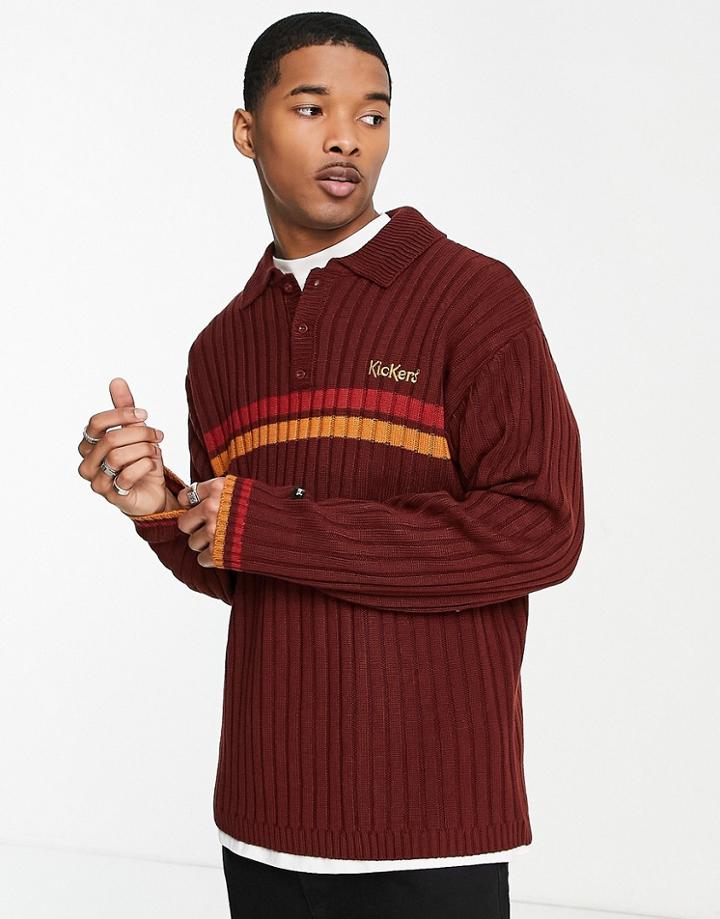 Kickers Knit Long Sleeve Polo In Brown
