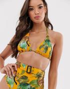 Asos Design Triangle Bikini Top Bikini Top In Exotic Tropical Print - Multi