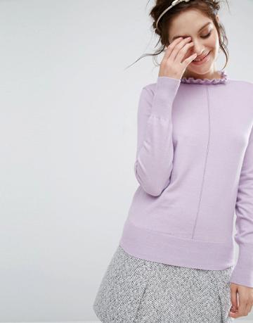 Willow And Paige Shrunken Sweater With Frill Collar - Purple