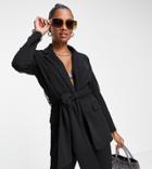 Asos Design Petite Jersey Suit Blazer With Obi Tie Waist In Black - Black - Black