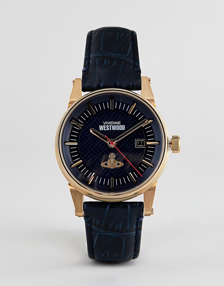 Vivienne Westwood Vv065blbl Mens Finsbury Ii Leather Watch In Navy - Navy