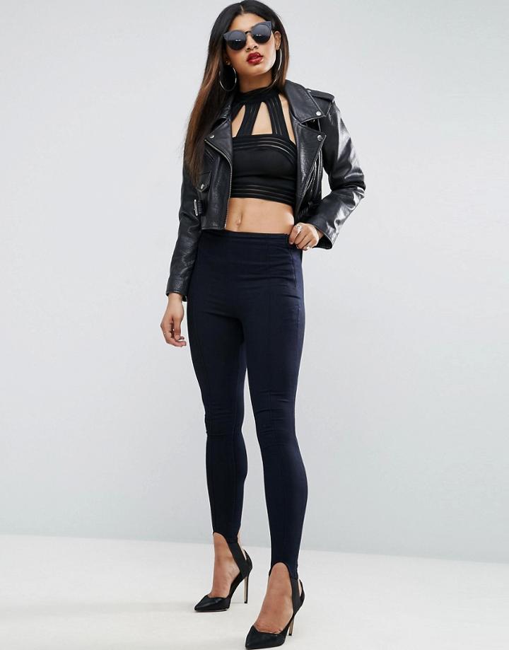 Asos Rivington High Waisted Denim Jeggings In Indigo With Stirrups - Blue