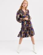 & Other Stories Capsule Blurred Floral Puff Sleeve Mini Dress In Multi