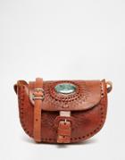 Hiptipico Handmade Semi Precious Jade Tooled Leather Saddle Bag - Tan